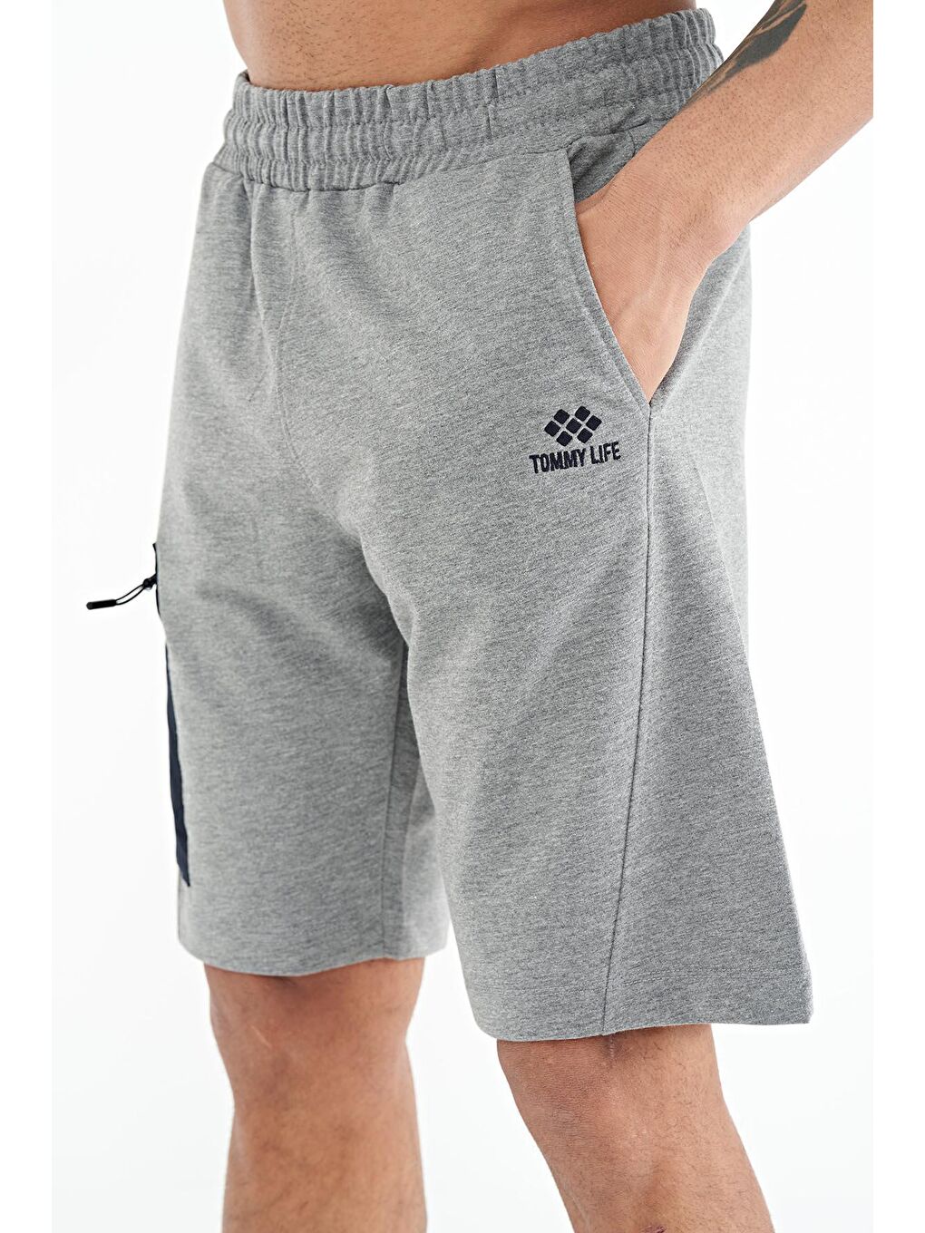 Gri Melanj Kargo Cep Detaylı Bağcıklı Standart Kalıp Erkek Şort - 81258-3