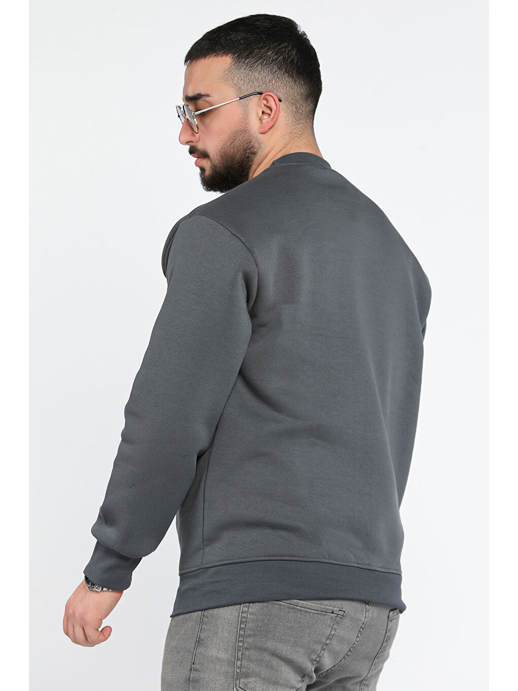 Mishar İtalia Gri Erkek Bisiklet Yaka Şardonlu Sweatshirt - 2