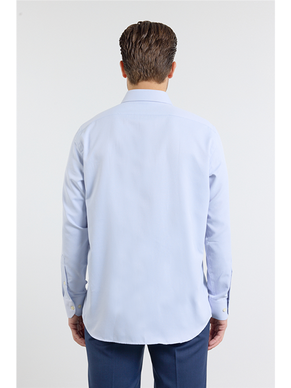 Lacivert Kendinden Desenli Sert Yaka Uzun Kol Cepli Comfort Fit Pamuklu Gömlek 1004255219-4