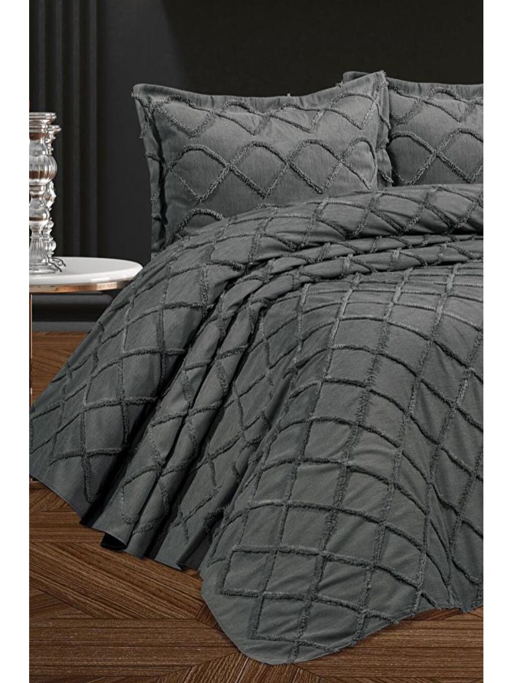 Berat 3 Parça Çift Kişilik Pike Takımı 240x260 Antrasit