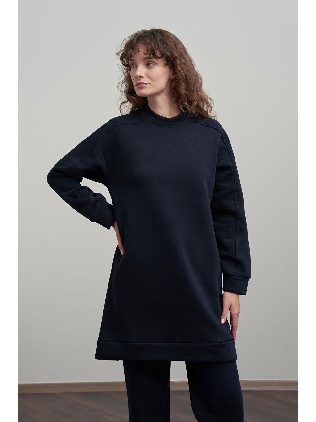 Lacivert-Pamuklu Uzun Kollu Sweatshirt