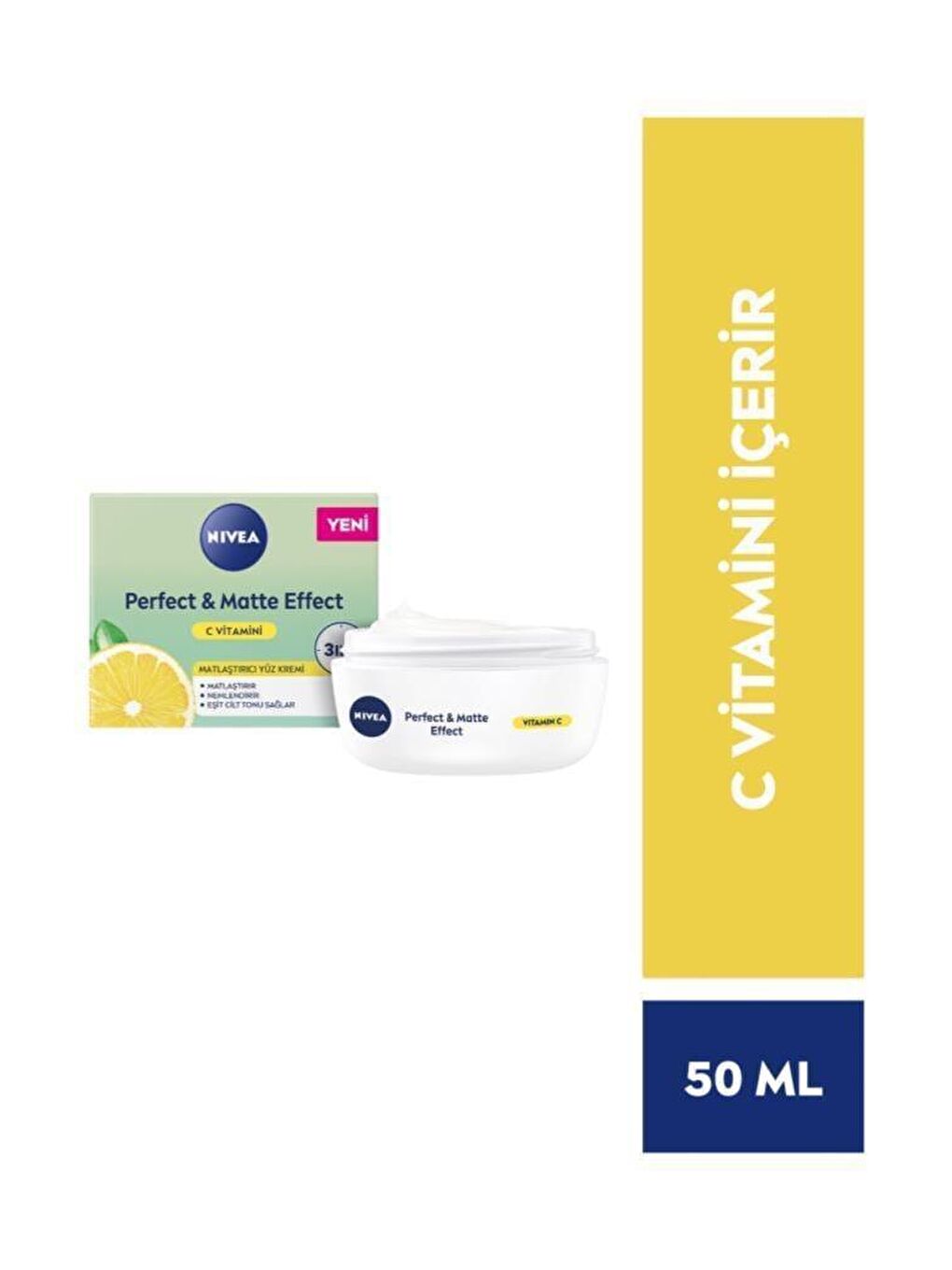 NIVEA Şeffaf Perfect&Matte Effect C Vitaminli Yüz Bakım Kremi (50 ml), Matlaştırıcı, Ne mlendirici Yüz Kremi,