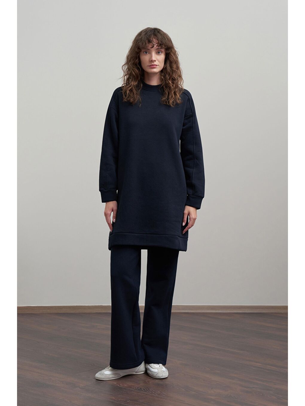 Lacivert-Pamuklu Uzun Kollu Sweatshirt-1