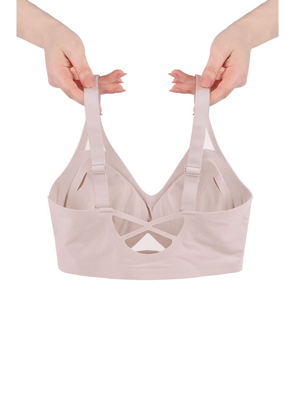 Ekru Balensiz Push Up Dikişsiz Çıkarılabilir Pedli Nefes Alan Sporcu Sütyen-1