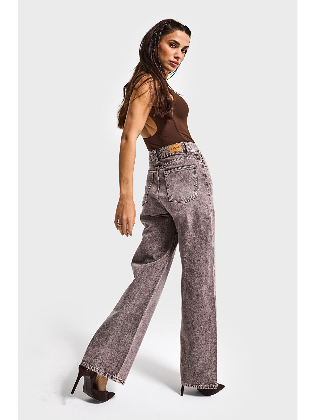 Bej Kadın Taş Jean Rengi Olea 4s6-173 Wide Leg Fit %100 Pamuk Denim Jean-2