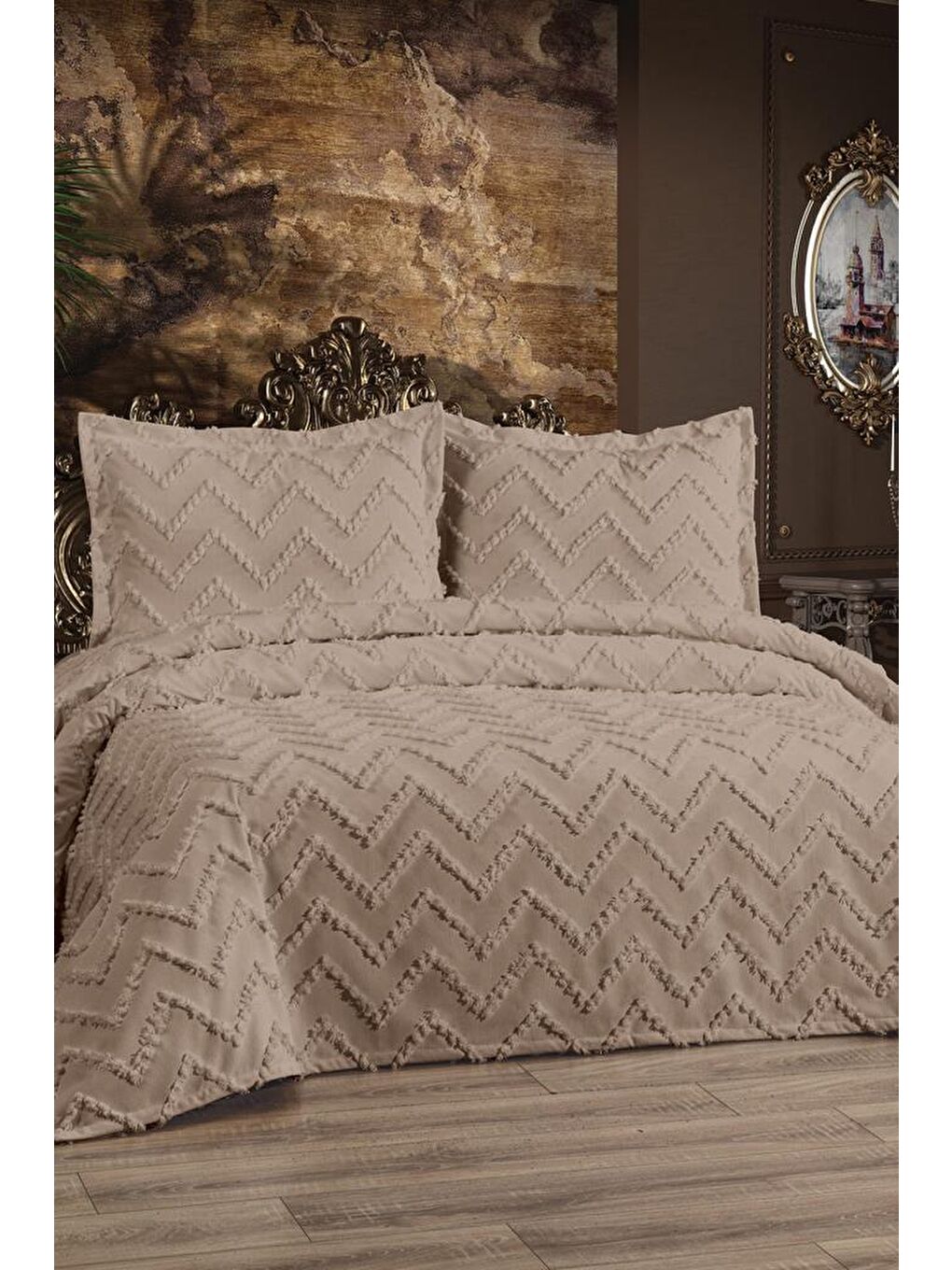 Zigoks 3 Parça Çift Kişilik Pike Takımı Bej