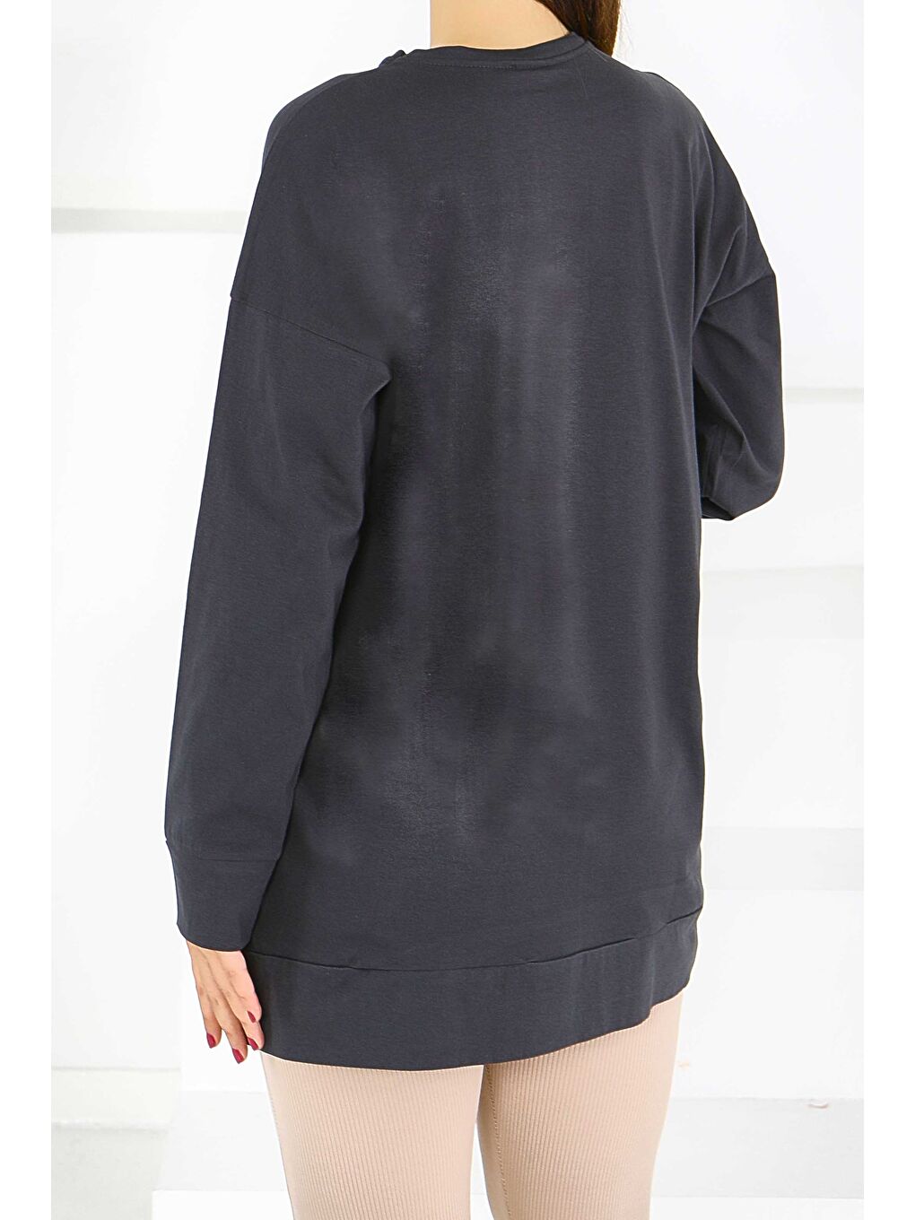 Gri Uzun Kollu Taşlı Süprem Tunik Füme - 27582-3