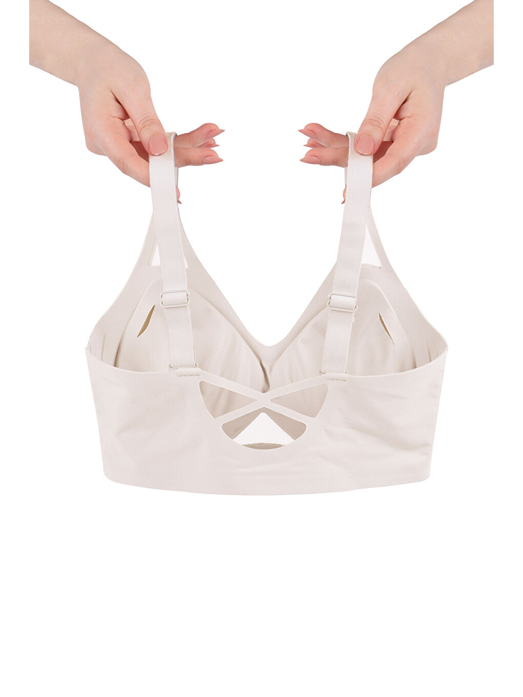 Ekru Balensiz Push Up Dikişsiz Çıkarılabilir Pedli Nefes Alan Sporcu Sütyen-1