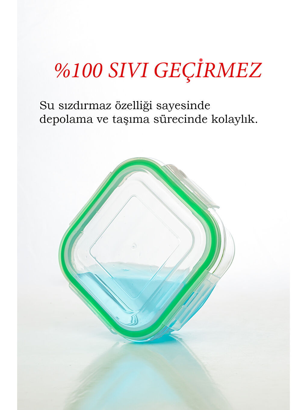 Porsima Şeffaf 6'lı Sızdırmaz Kilit Kapaklı Yiyecek Erzak Saklama Kabı Seti - Cam Saklama Kabı - 320 mL Yeşil - 2