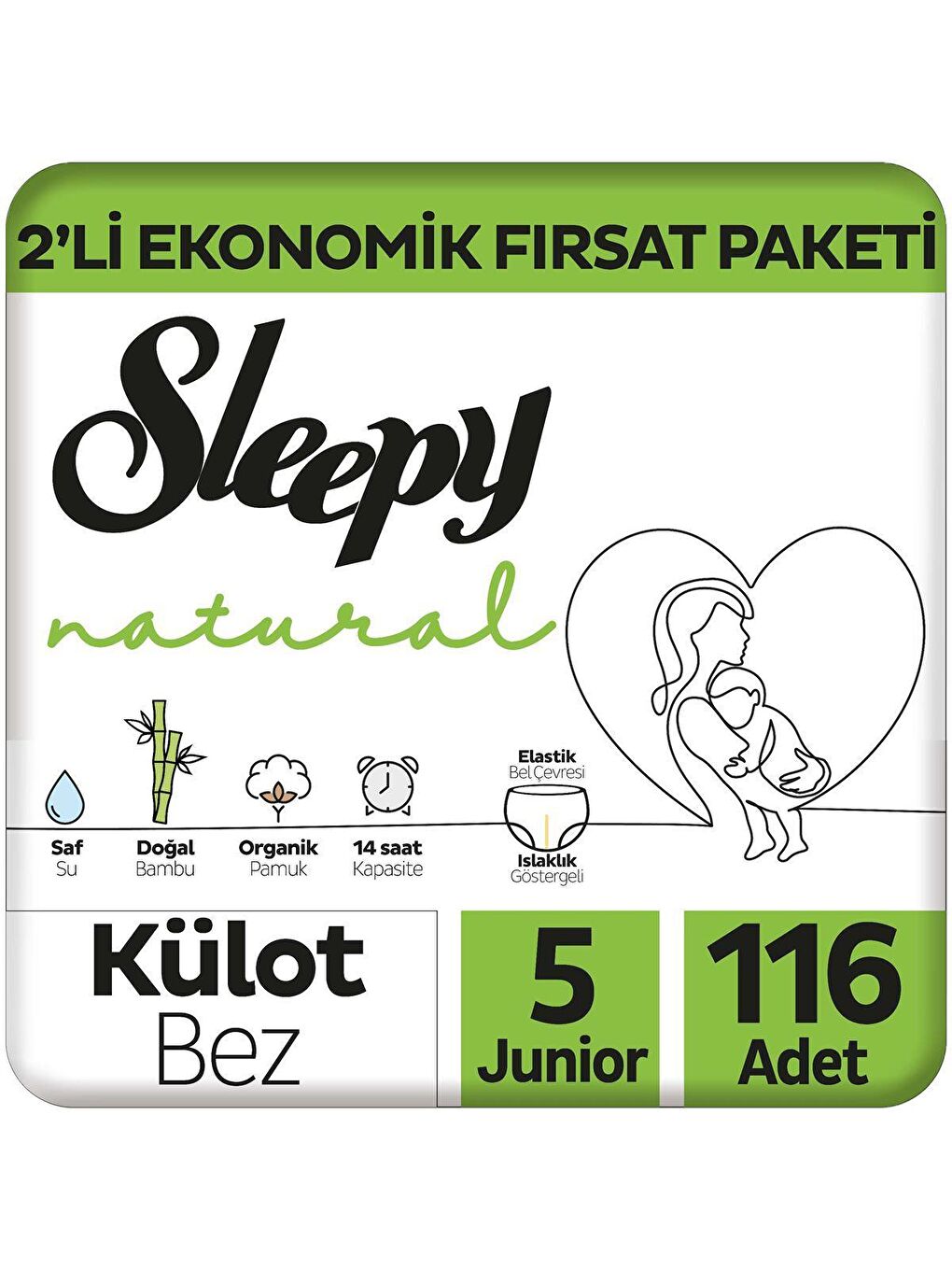 Sleepy Beyaz 2'li Paket Külot Bez 5 Numara Junior 116 Adet