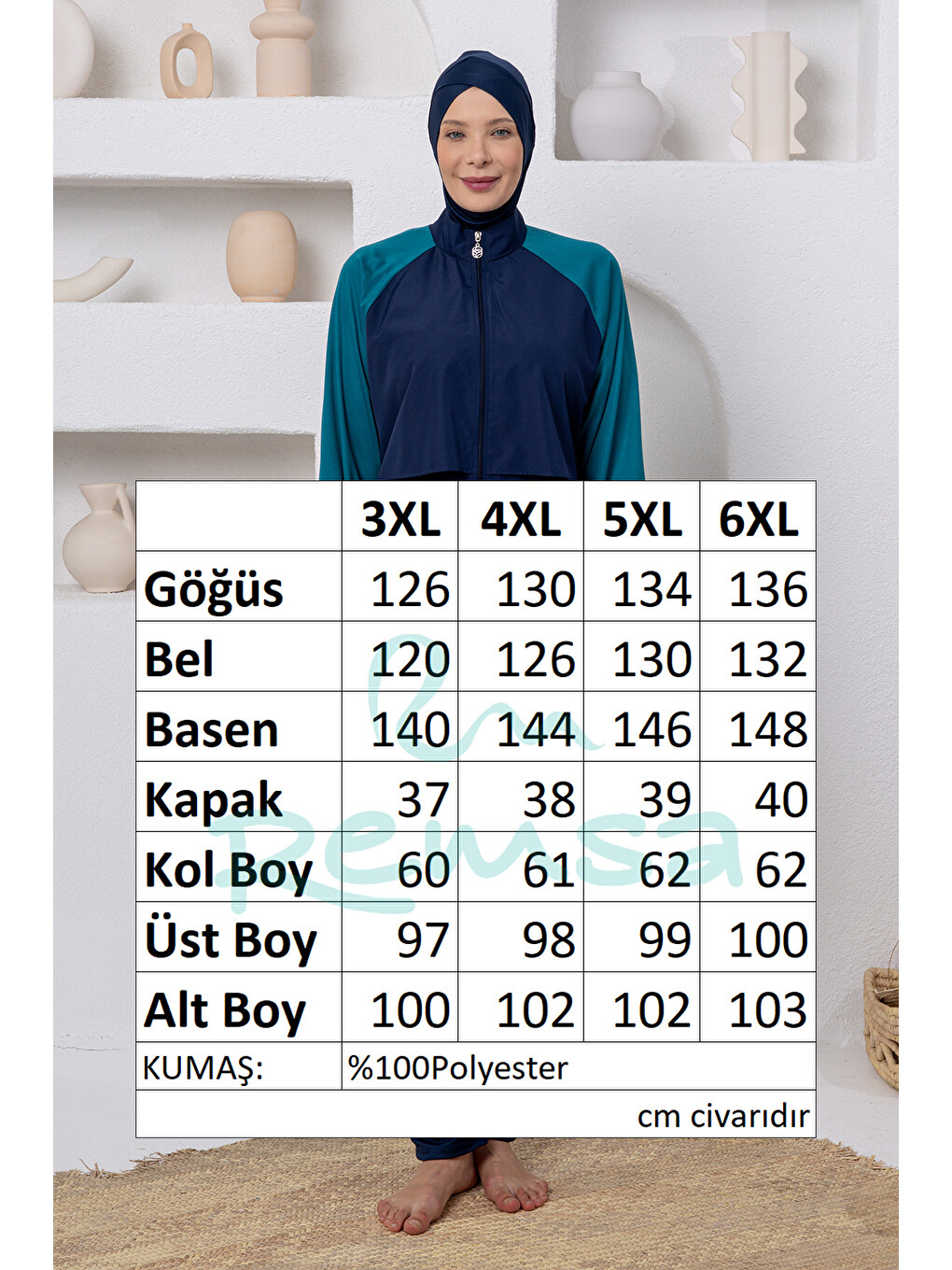 Büyük Beden Tam Kapalı Tesettür Mayo 3802 Koyu Lacivert-3