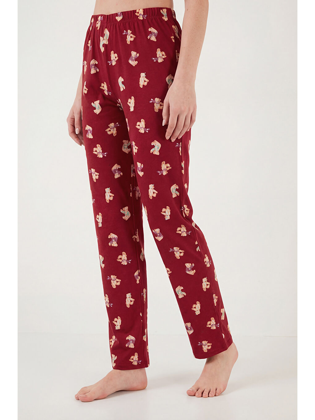 Kırmızı % 100 Pamuk Regular Fit Desenli Bisiklet Yaka Kadın Pijama Takımı 65790784-3