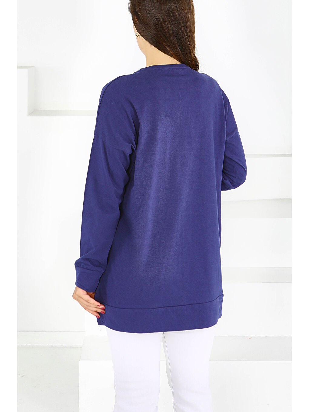 Uzun Kollu Baskılı Süprem Tunik Lacivert - 27590-3