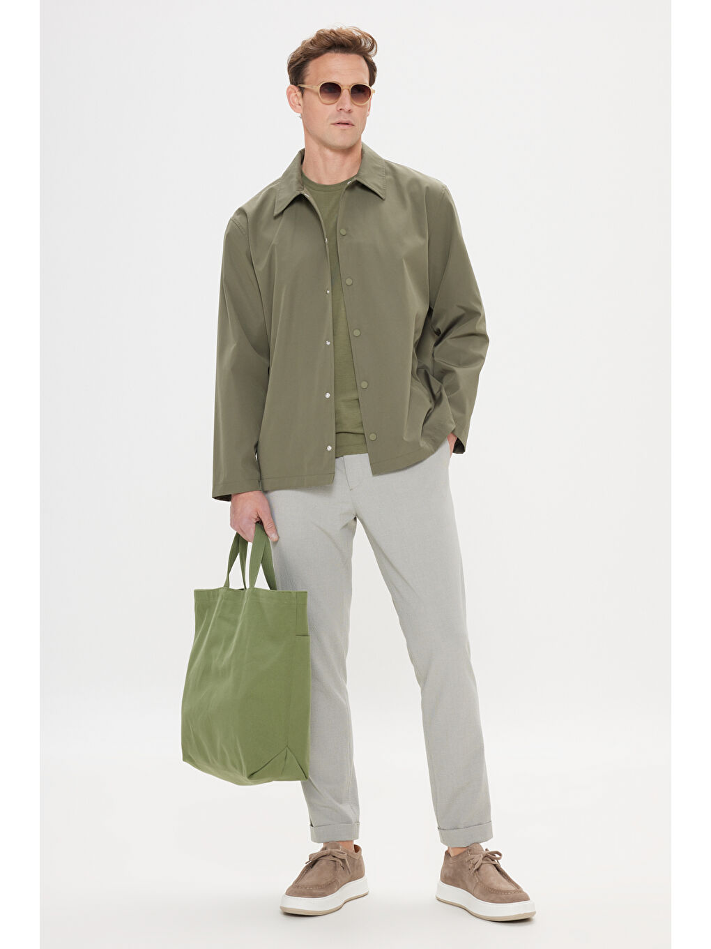 Erkek Haki Standart Fit Normal Kesim Gömlek Yaka Cepli Rahat Mont-1