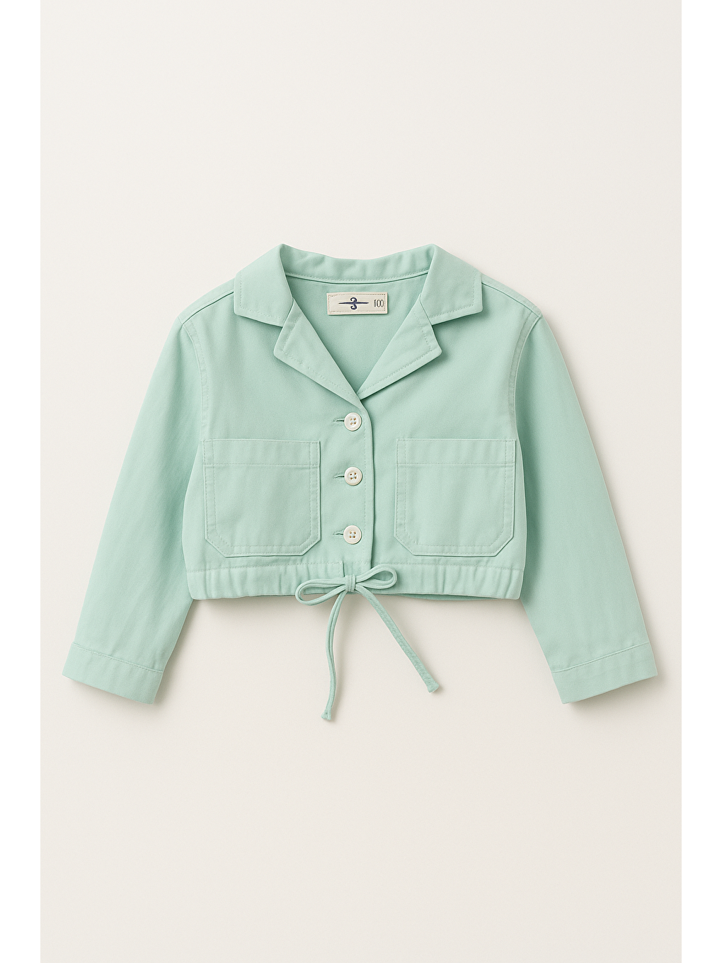 Kız Çocuk Pamuklu  Yeşili Crop Ceket