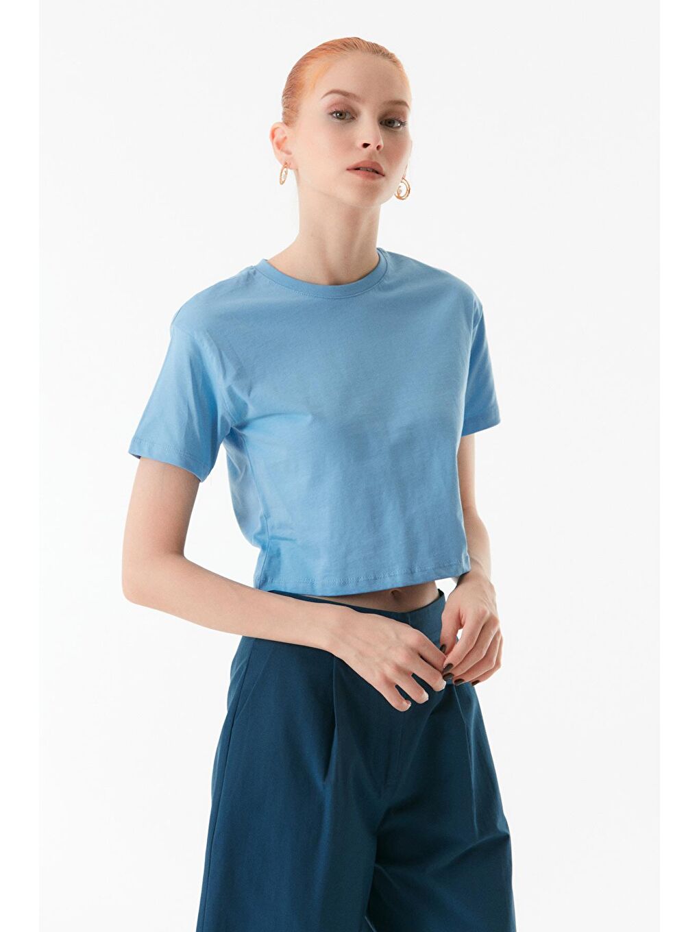 Mavi Basic Bisiklet Yaka Tişört-1