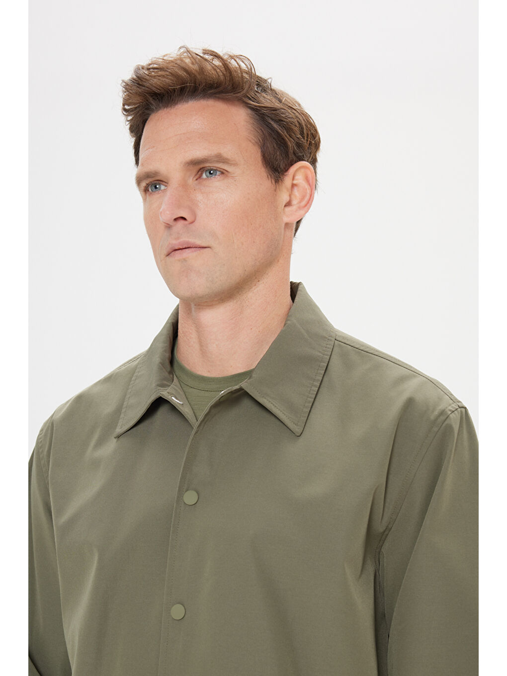 Erkek Haki Standart Fit Normal Kesim Gömlek Yaka Cepli Rahat Mont-4