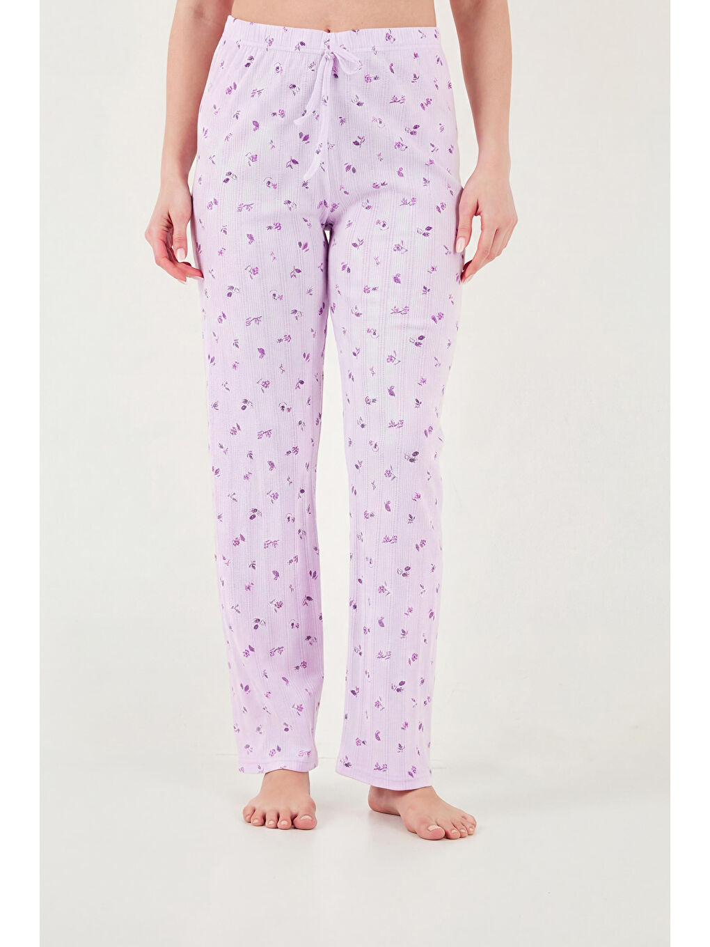 Lila % 100 Pamuk Regular Fit Yumuşak Dokulu Düğmeli V Yaka Pijama Takımı 65770755-4