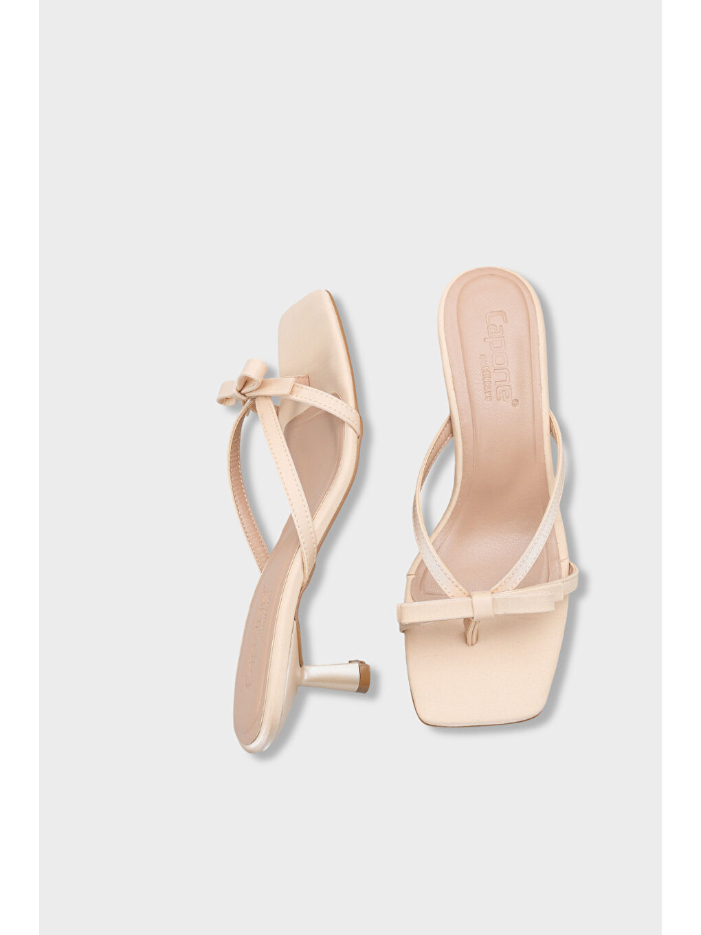 Bej Rebekah Saten Orta Topuklu Küt Burunlu Kadın Terlik-4