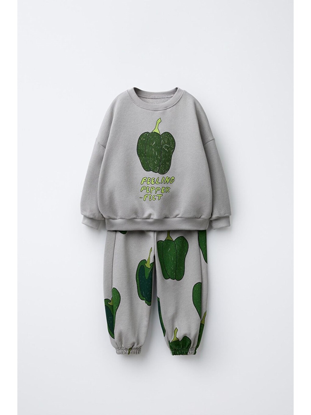 Çocuk Baskılı Gri Sweatshirt Ve Eşofman Altı Takımı