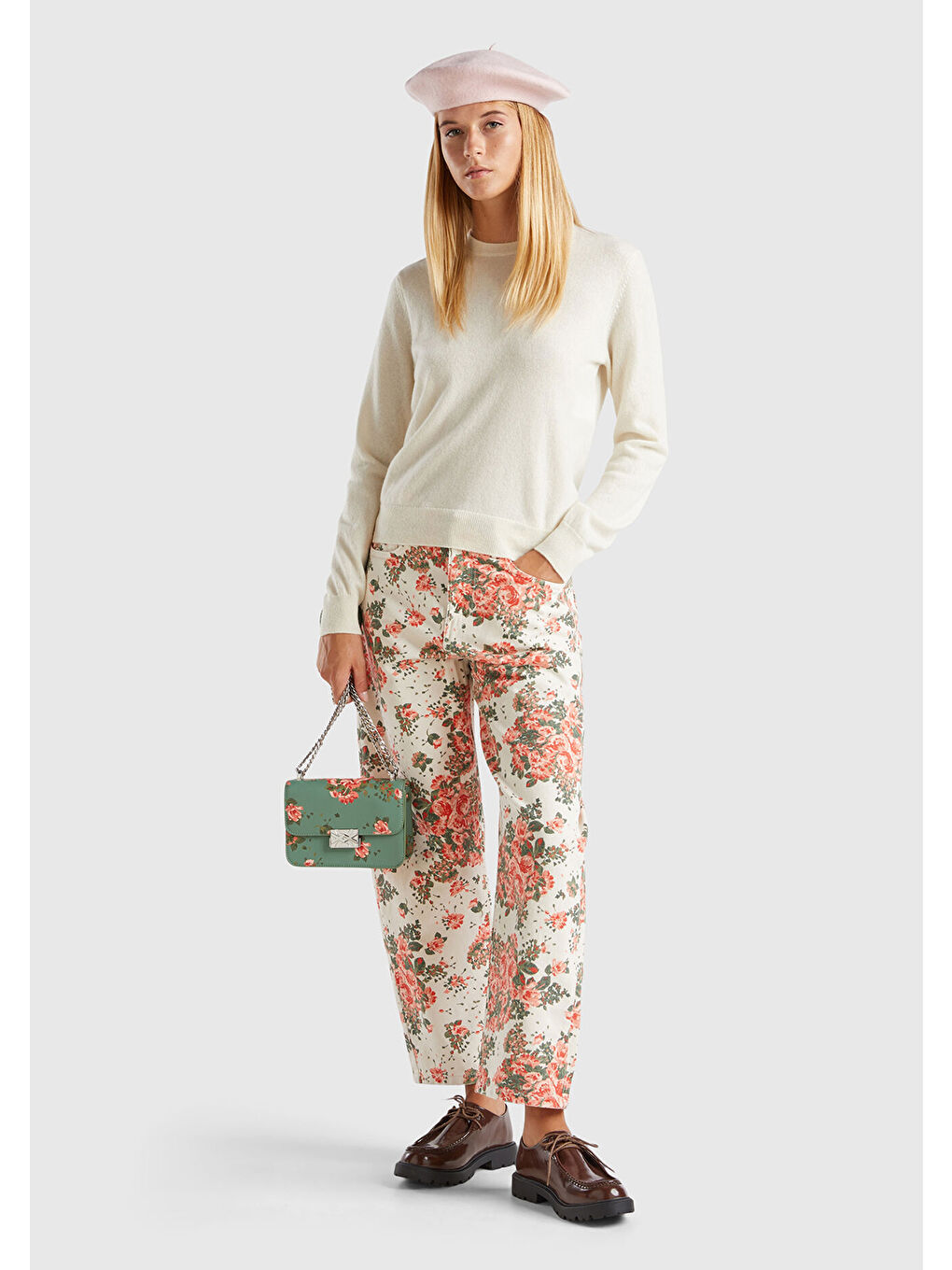 Ekru Kadın Krem %100 Kaşmir Yuvarlak Yaka Düz Kazak