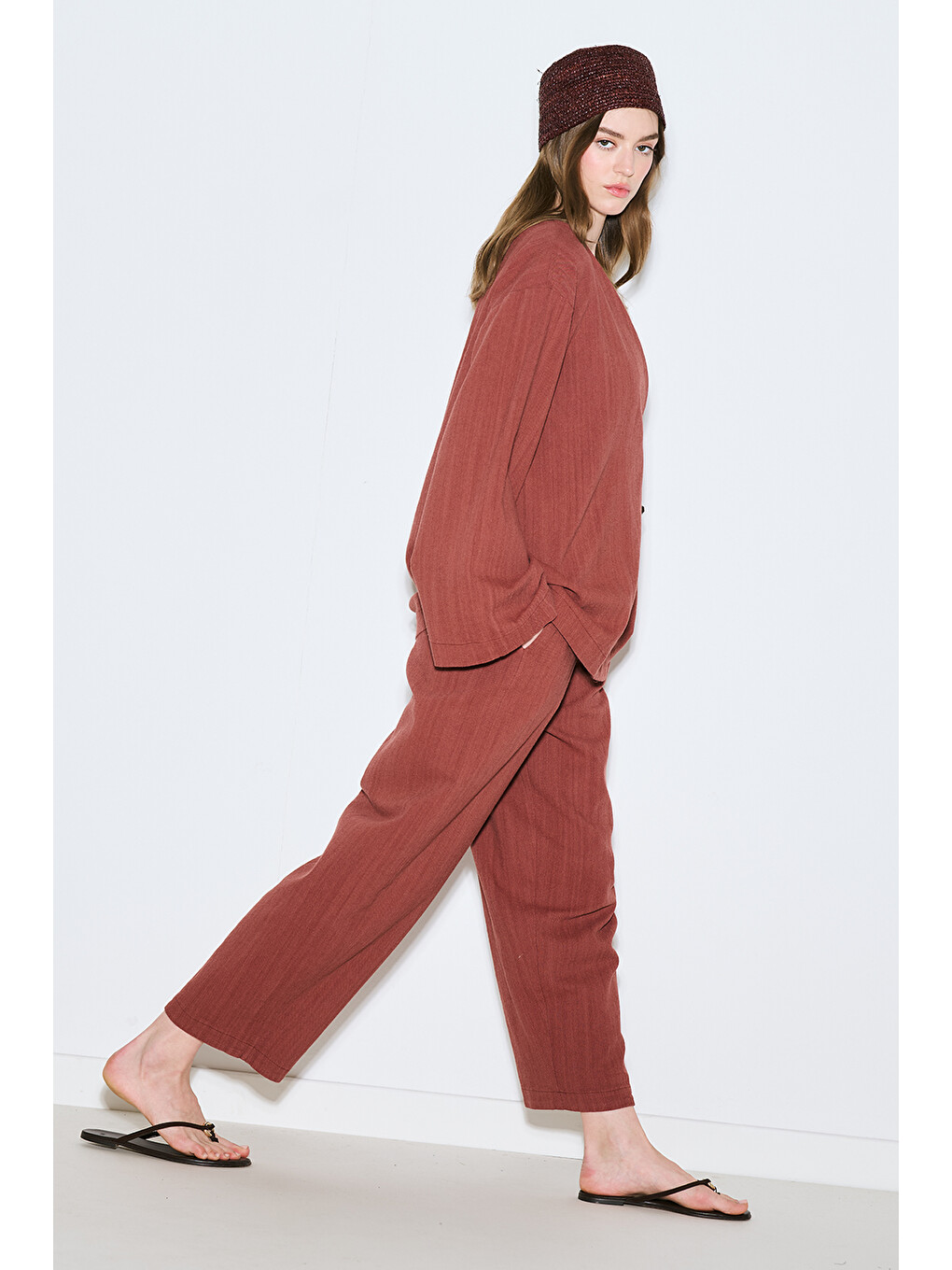 Kahverengi Rustik Düğmeli Kimono Kiremit-1