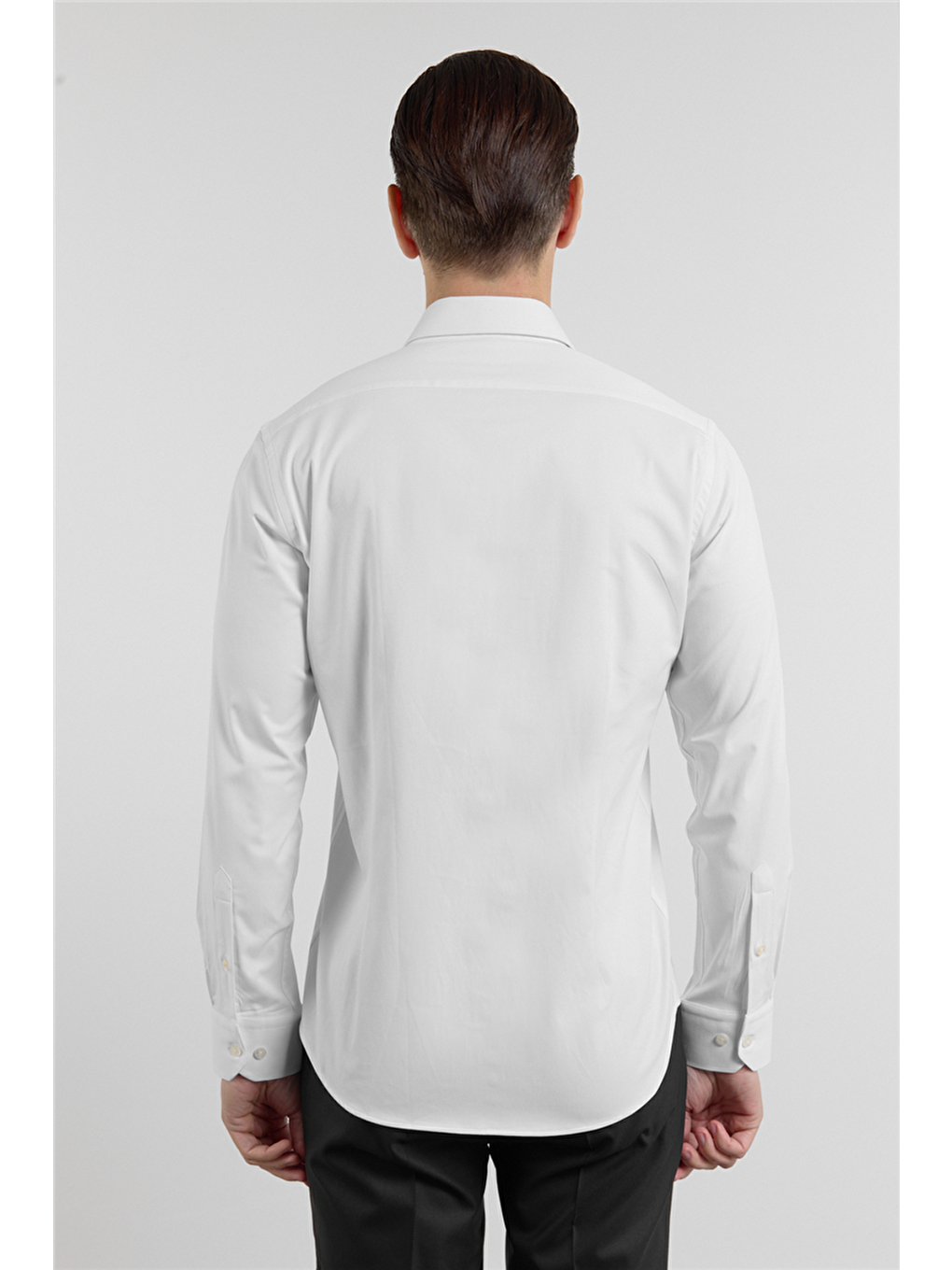 Beyaz Sert Yaka Uzun Kol Cepsiz Slim Fit Pamuklu Gömlek 1004255228-4