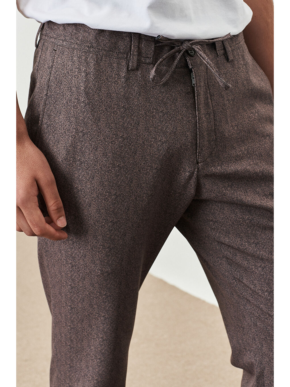 Kahverengi Erkek Kahve-Siyah Slim Fit Dar Kesim Mono Yaka Desenli Takım Elbise-3