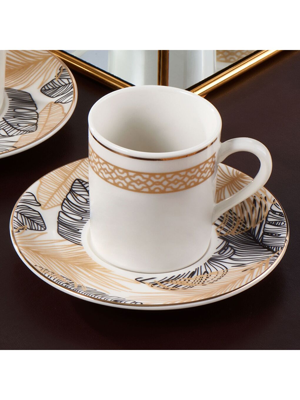 Ekru Camelia 12 Parça 6 Kişilik Bone Türk Kahvesi Fincan Takımı - 2531-4