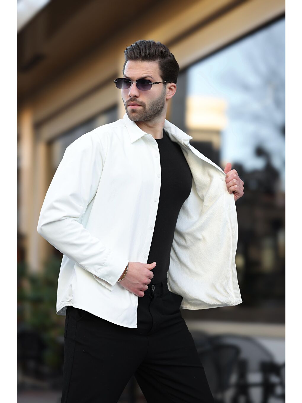 Beyaz İçi Polarlı Erkek Gömlek E6759-2