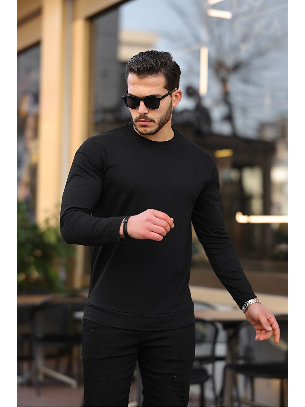 Siyah Sıfır Yaka Oversize Sweatshirt