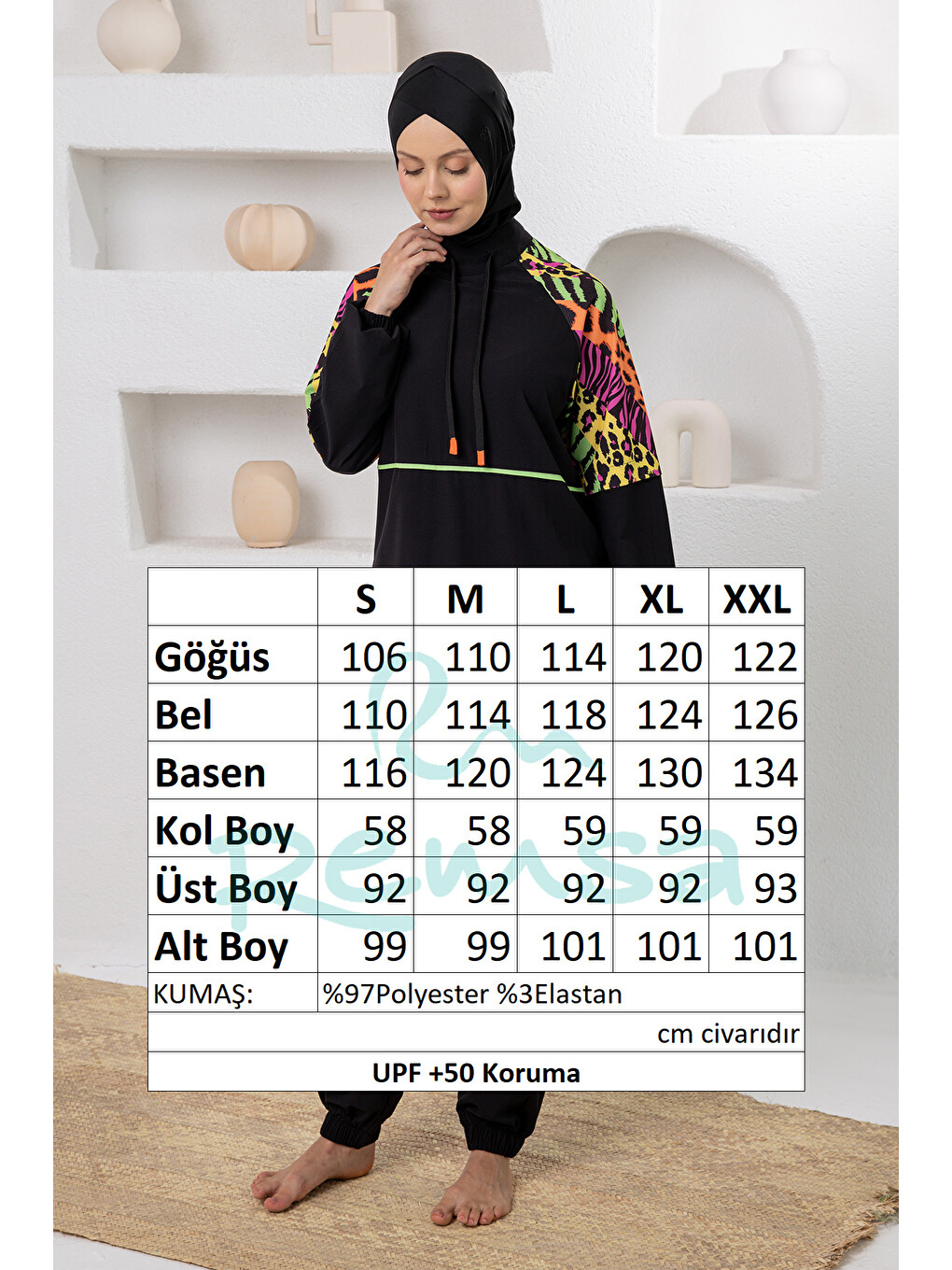 UV Korumalı Spor Elastan Tam Kapalı Tesettür Mayo 1204 Siyah06-2