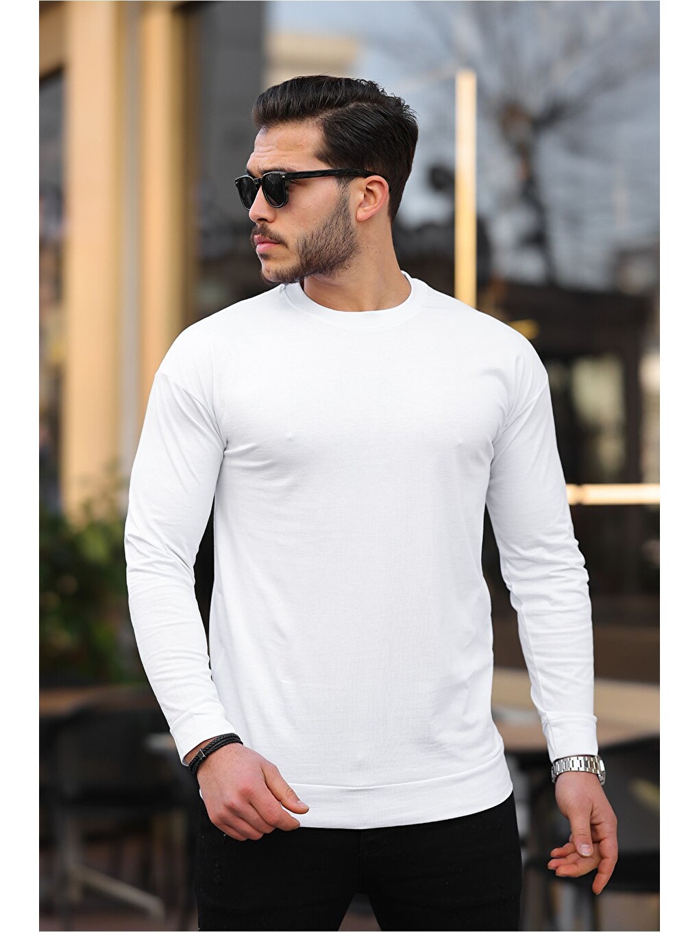 Beyaz Sıfır Yaka Oversize Sweatshirt-2