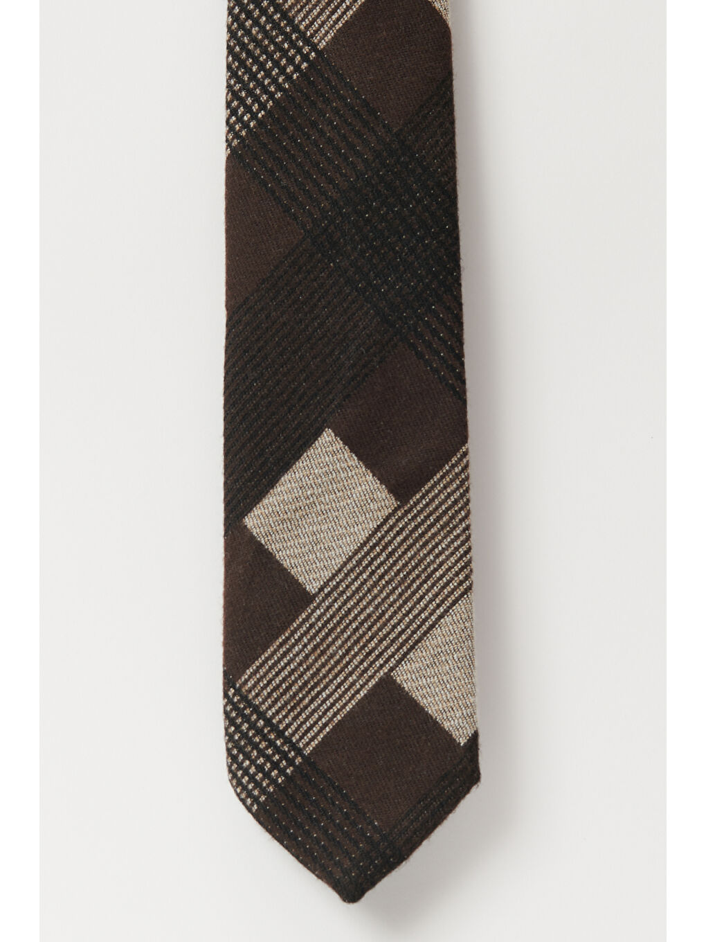 Kahverengi Erkek Kahve-Bej Yünlü Klasik Kravat-1