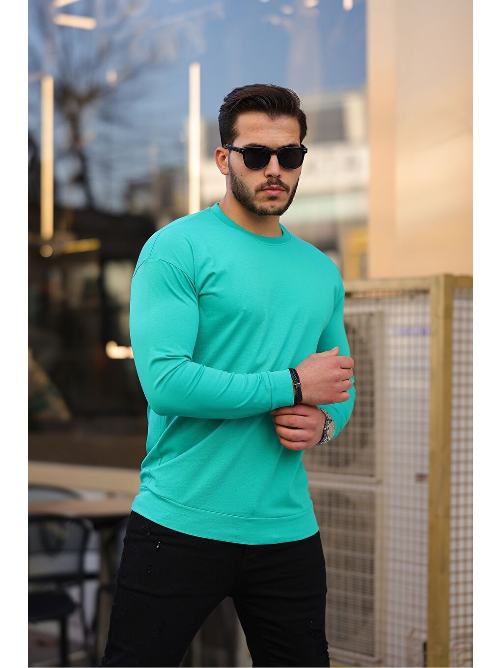 Yeşil Sıfır Yaka Oversize Sweatshirt