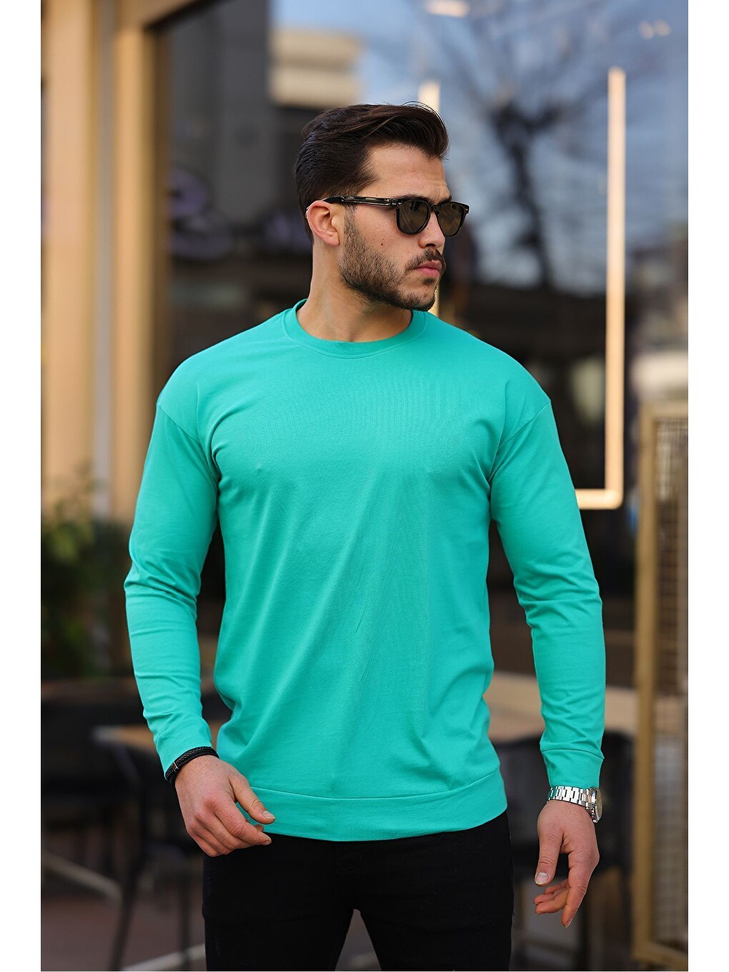 Yeşil Sıfır Yaka Oversize Sweatshirt-1