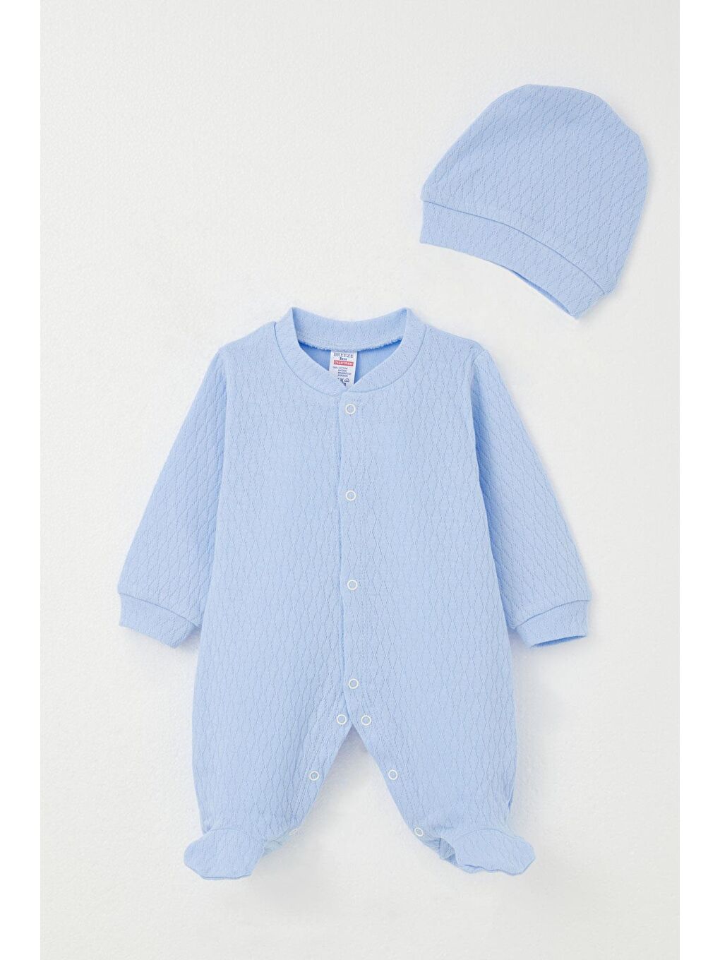 Erkek Bebek Patikli Tulum Jakarlı Mavi (0-6 Ay)