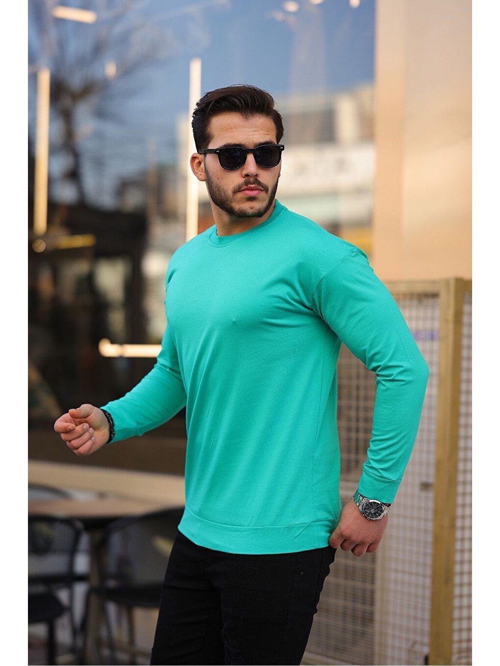 Yeşil Sıfır Yaka Oversize Sweatshirt-2