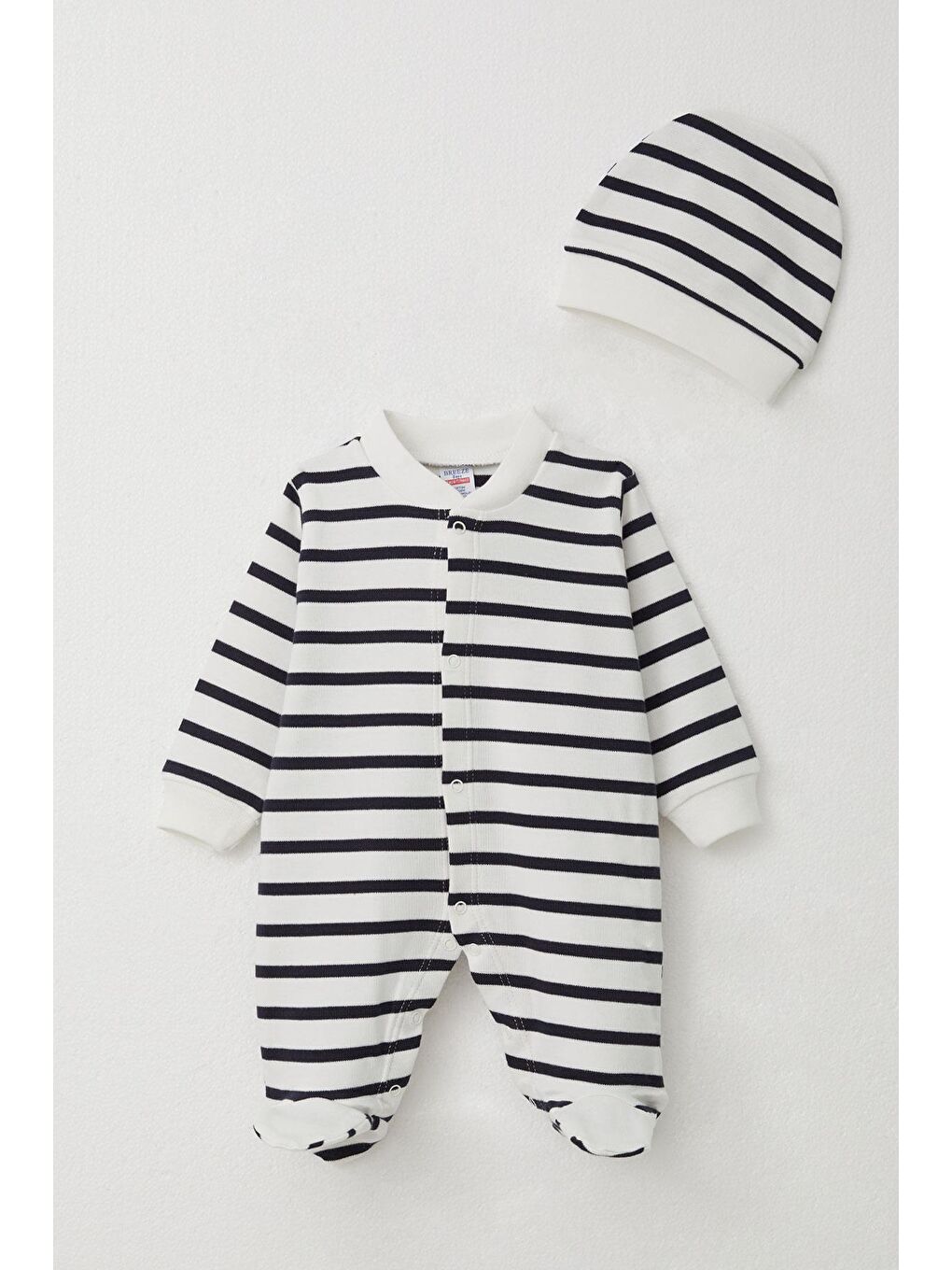 Erkek Bebek Patikli Tulum Çizgili Beyaz (4-6 Ay)