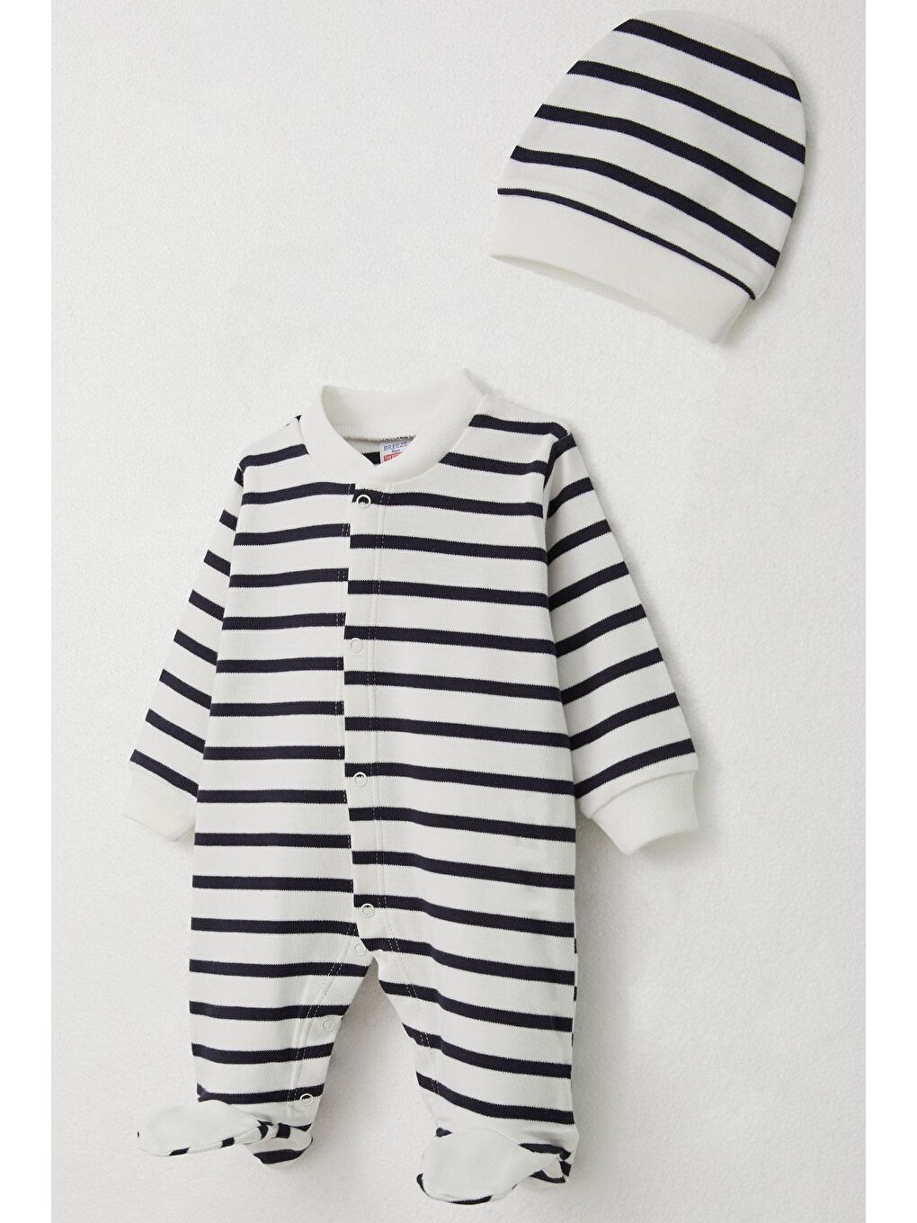 Erkek Bebek Patikli Tulum Çizgili Beyaz (4-6 Ay)-2