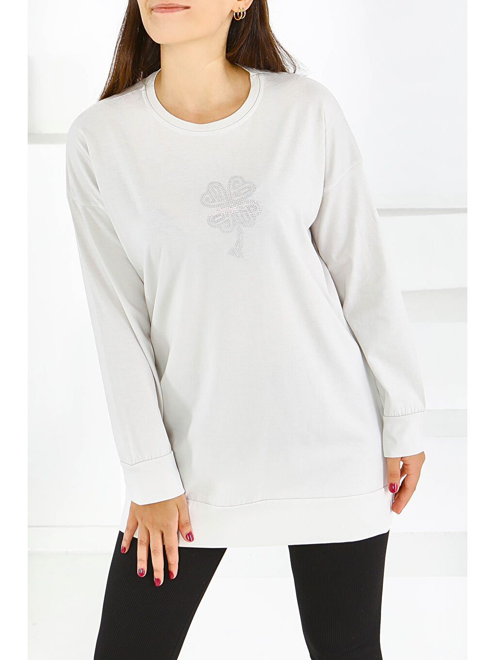 Bej Uzun Kollu Taşlı Süprem Tunik Taş - 27582-1