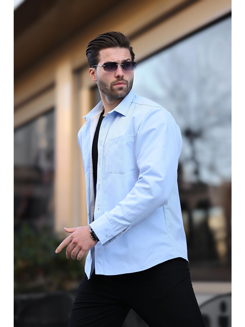 Mavi İçi Polarlı Erkek Gömlek E6759