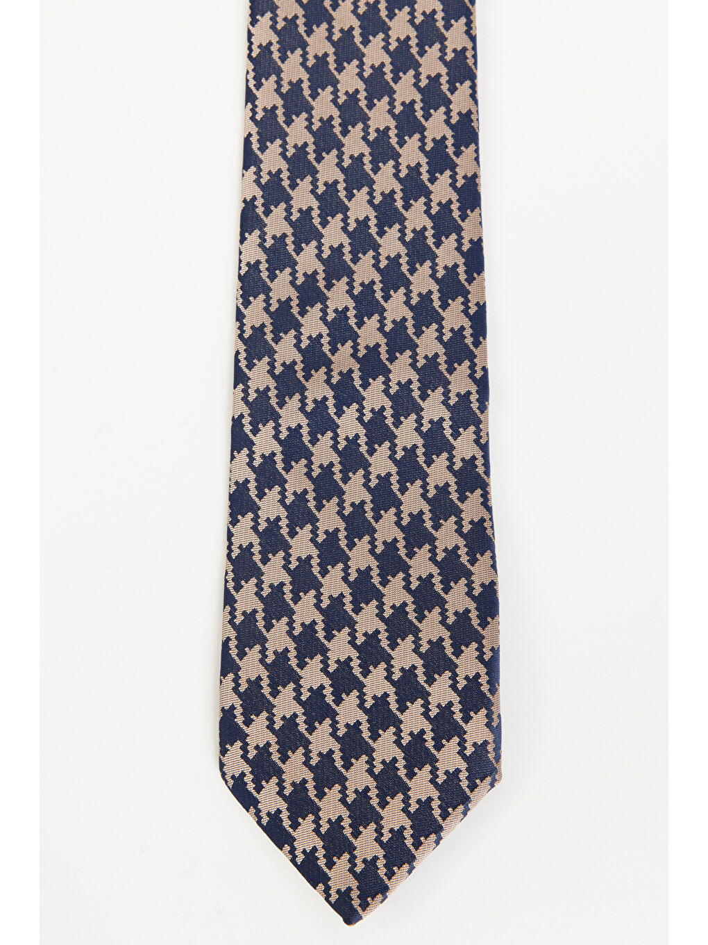 Erkek Lacivert-Bej Desenli Klasik Kravat-1