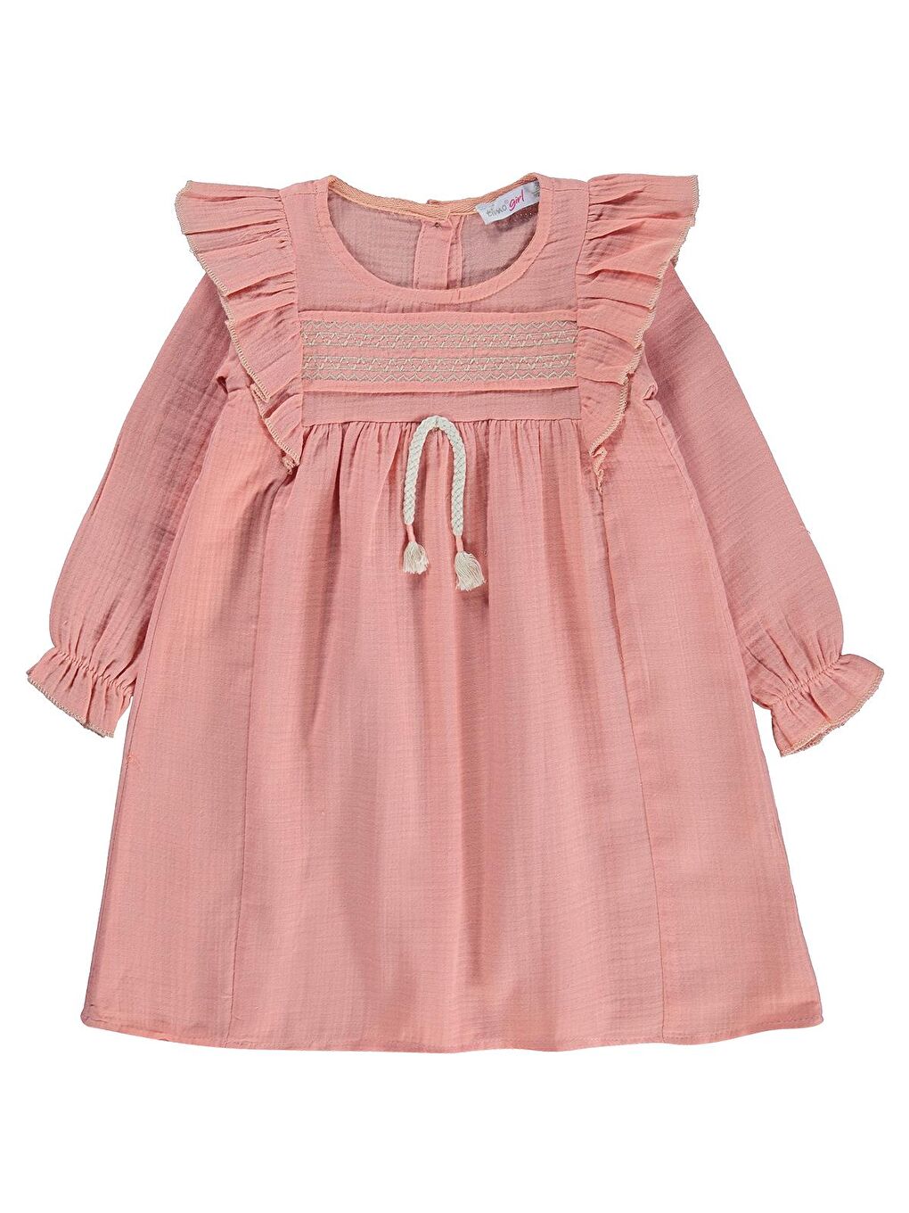 Pembe Kız Müslin Elbise 2-5 Yaş - Pudra