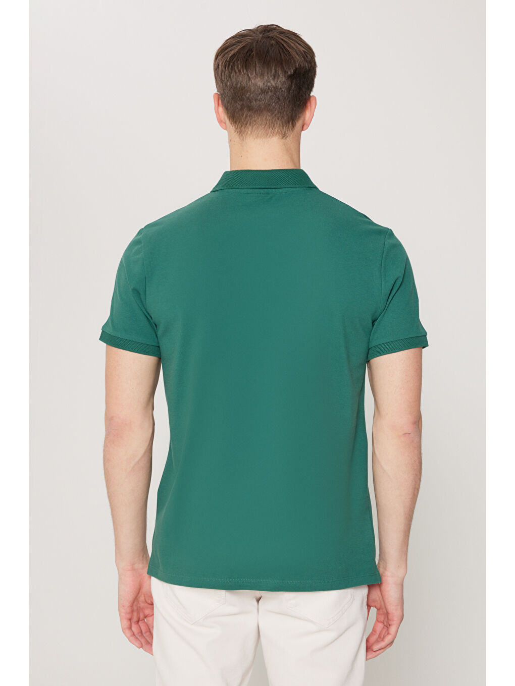 Erkek Koyu Yeşil Slim Fit Dar Kesim Polo Yaka %100 Pamuk Kısa Kollu Tişört-4