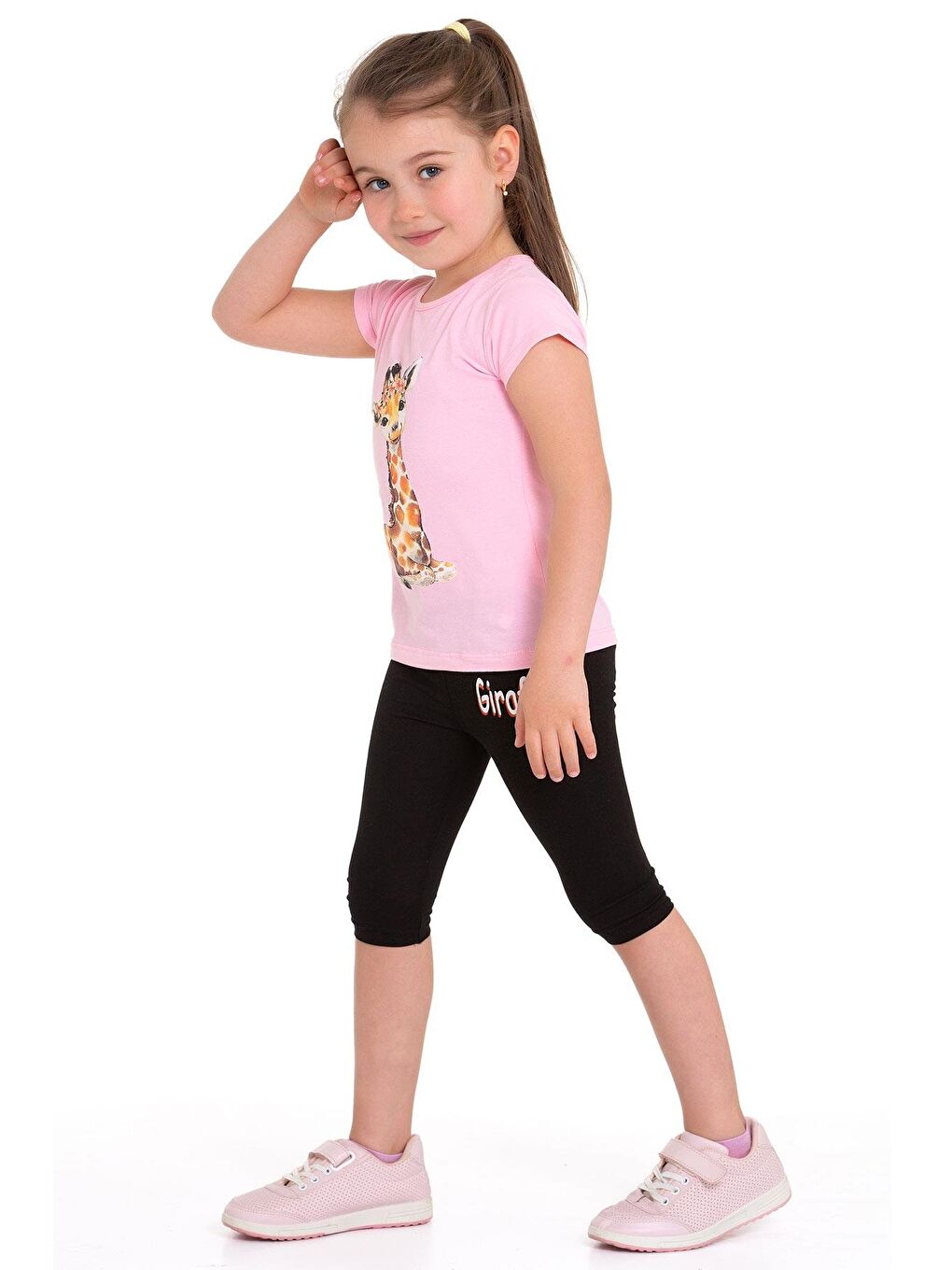 Zürafa Baskılı Açık Pembe Renk Kız Çocuk Taytlı Takım-3