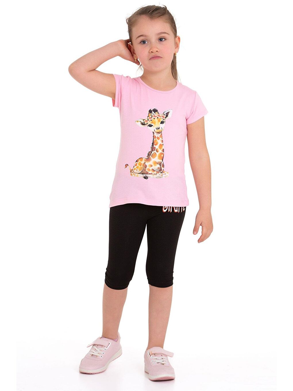 Zürafa Baskılı Açık Pembe Renk Kız Çocuk Taytlı Takım-4