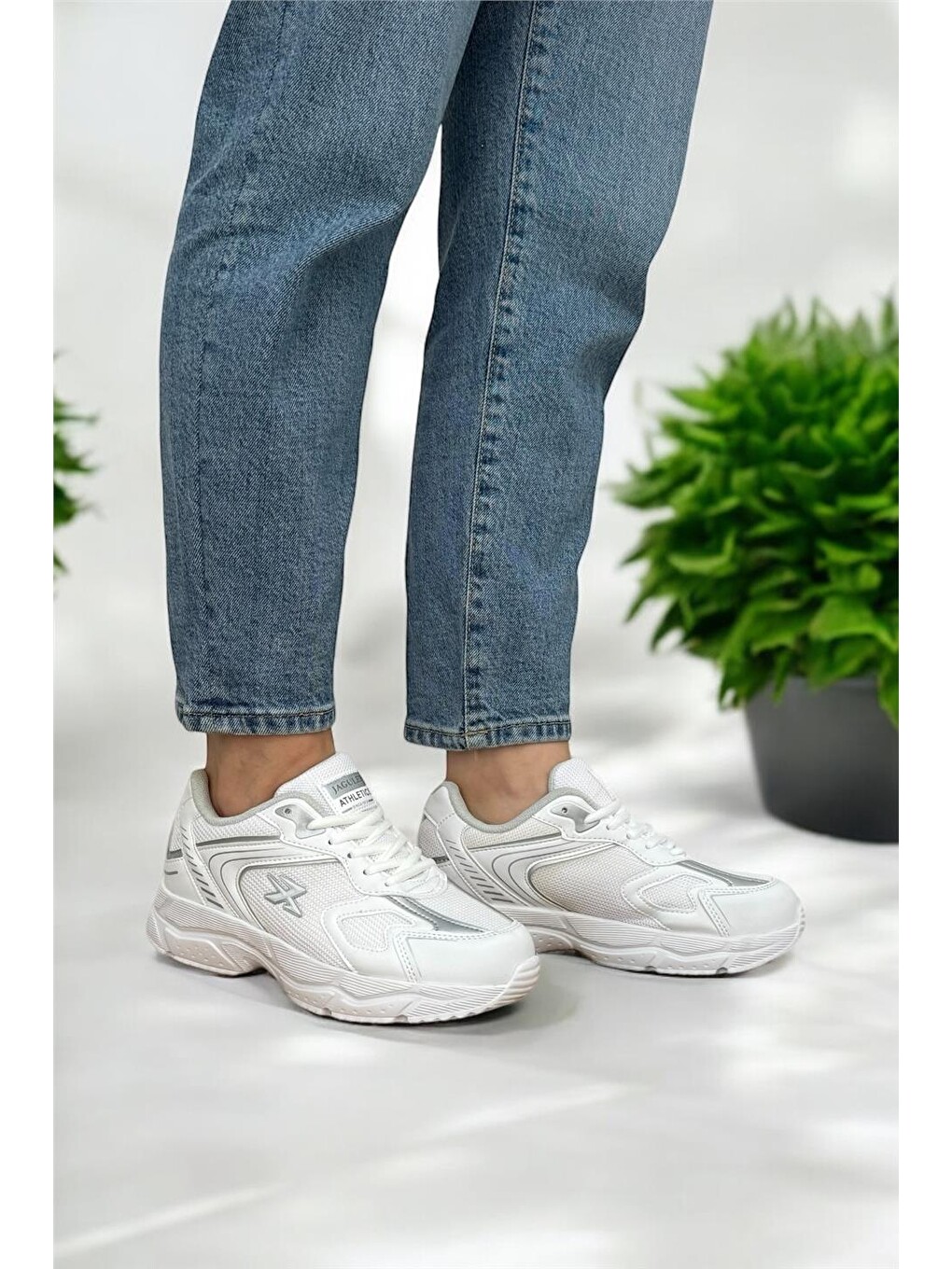 Unisex Su İtici Spor Ayakkabı Beyaz Gümüş-7