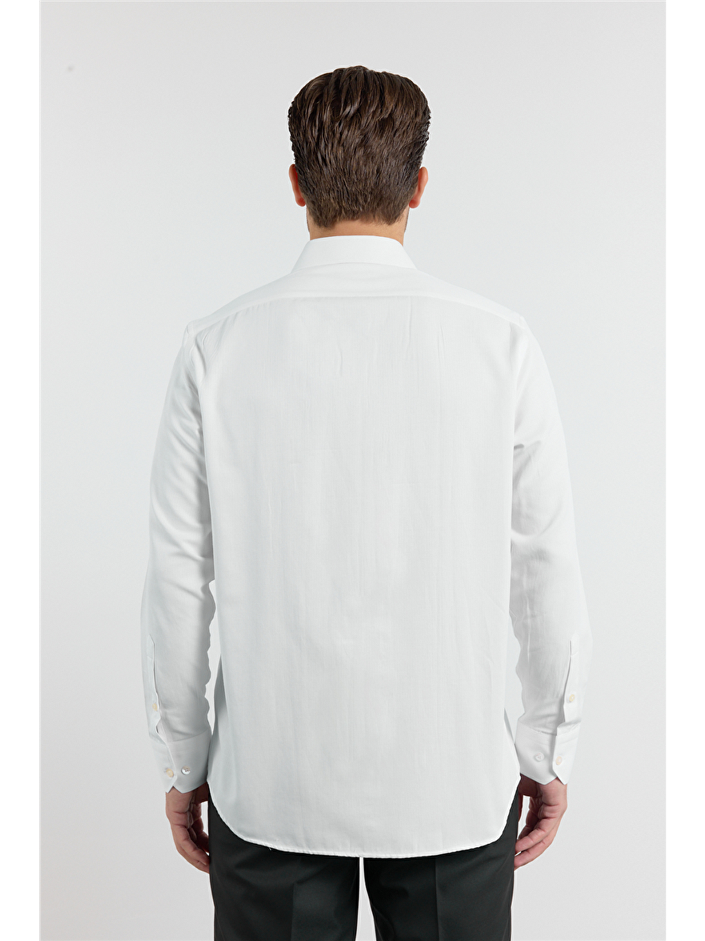 Beyaz Çizgili Desen Sert Yaka Uzun Kol Cepli Comfort Fit Pamuklu Gömlek 1004255268-4