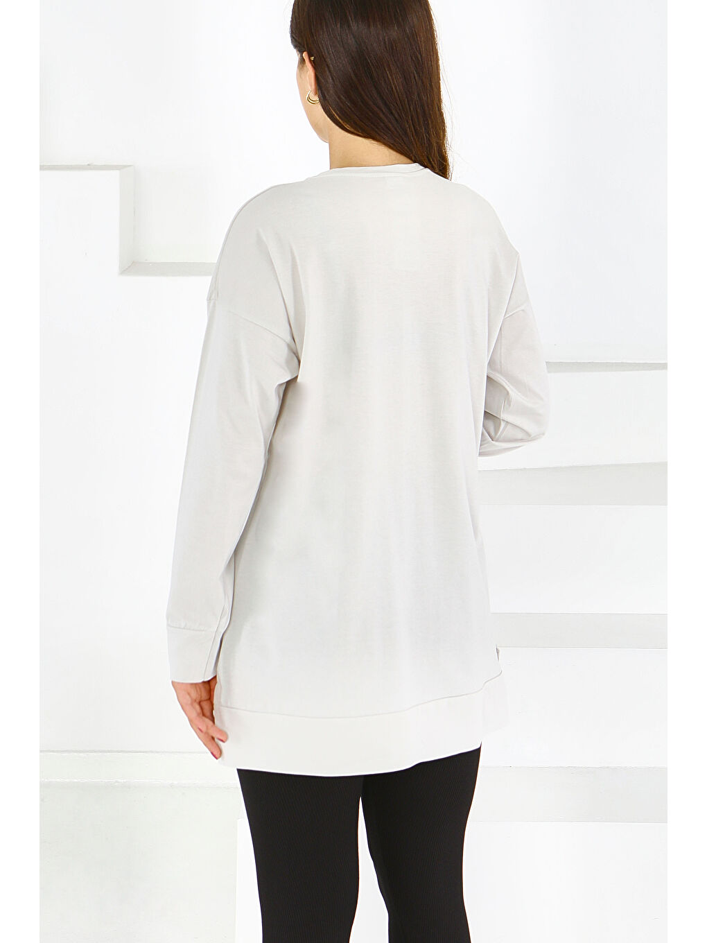 Bej Uzun Kollu Taşlı Süprem Tunik Taş - 27582-3